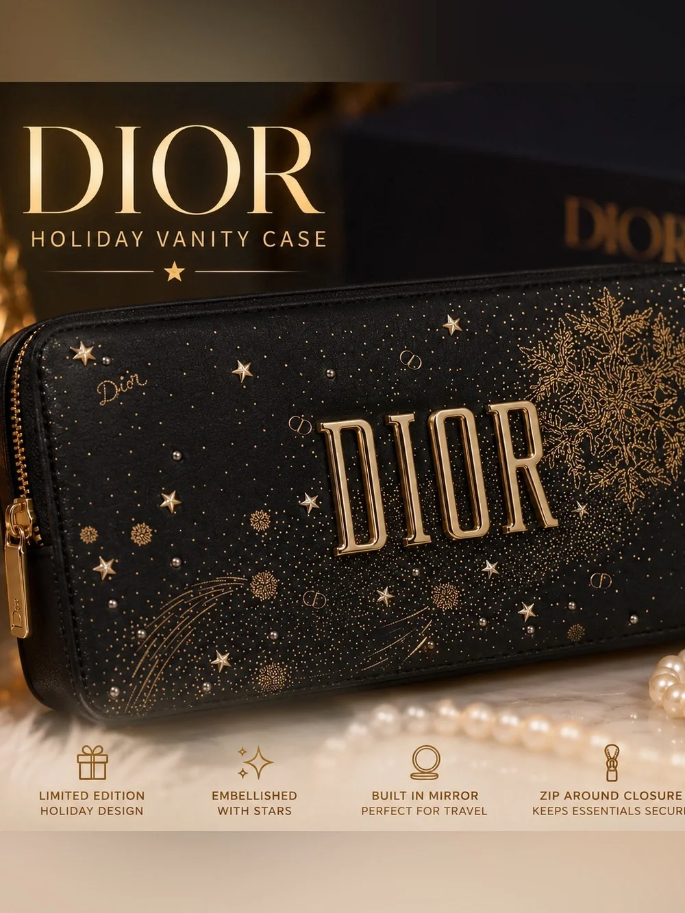 Dior Limited Edition Holiday Celestial Vanity Clutch / Beauty Case with Mirror